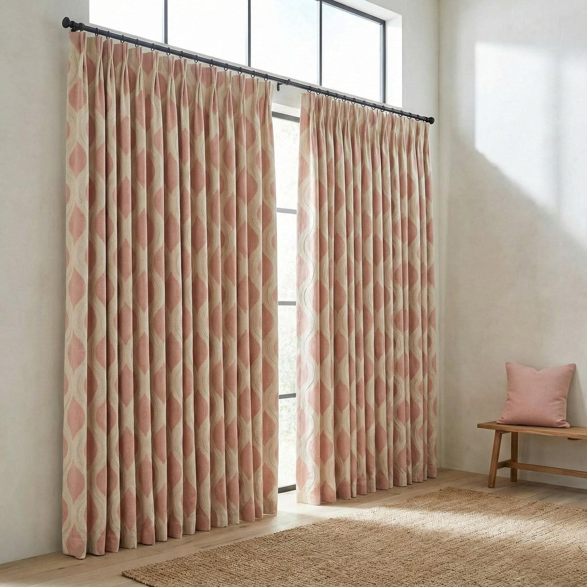 Blush Pink Linen Curtains: Embroidered Ogee Pattern, Light Filtering — image 10