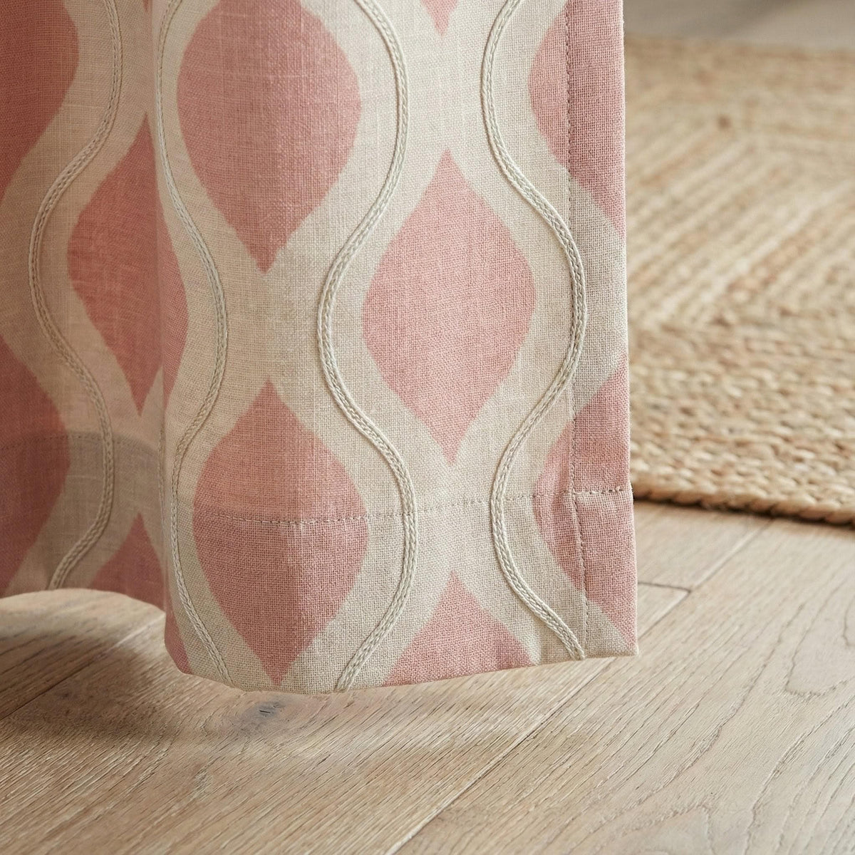 Blush Pink Linen Curtains: Embroidered Ogee Pattern, Light Filtering — image 6