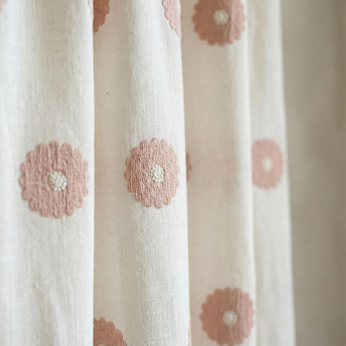 Cameo Pink Linen Curtain Panels - Floral Embroidery, Blackout Available — image 1