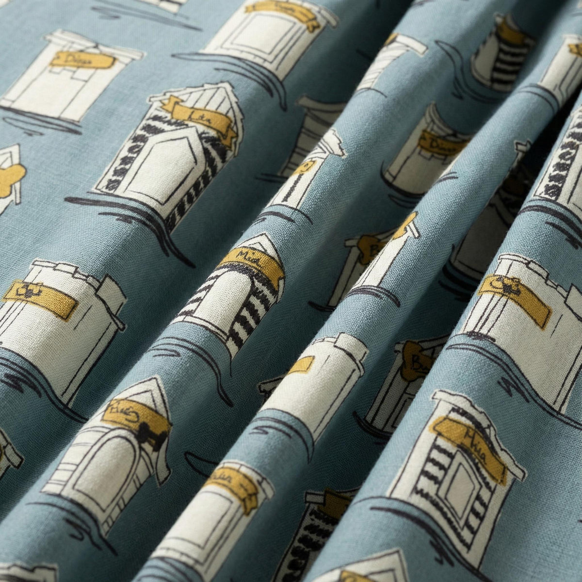 Dusty Blue House-Print Curtains: Organic Cotton, Light Filtering or Blackout — image 4