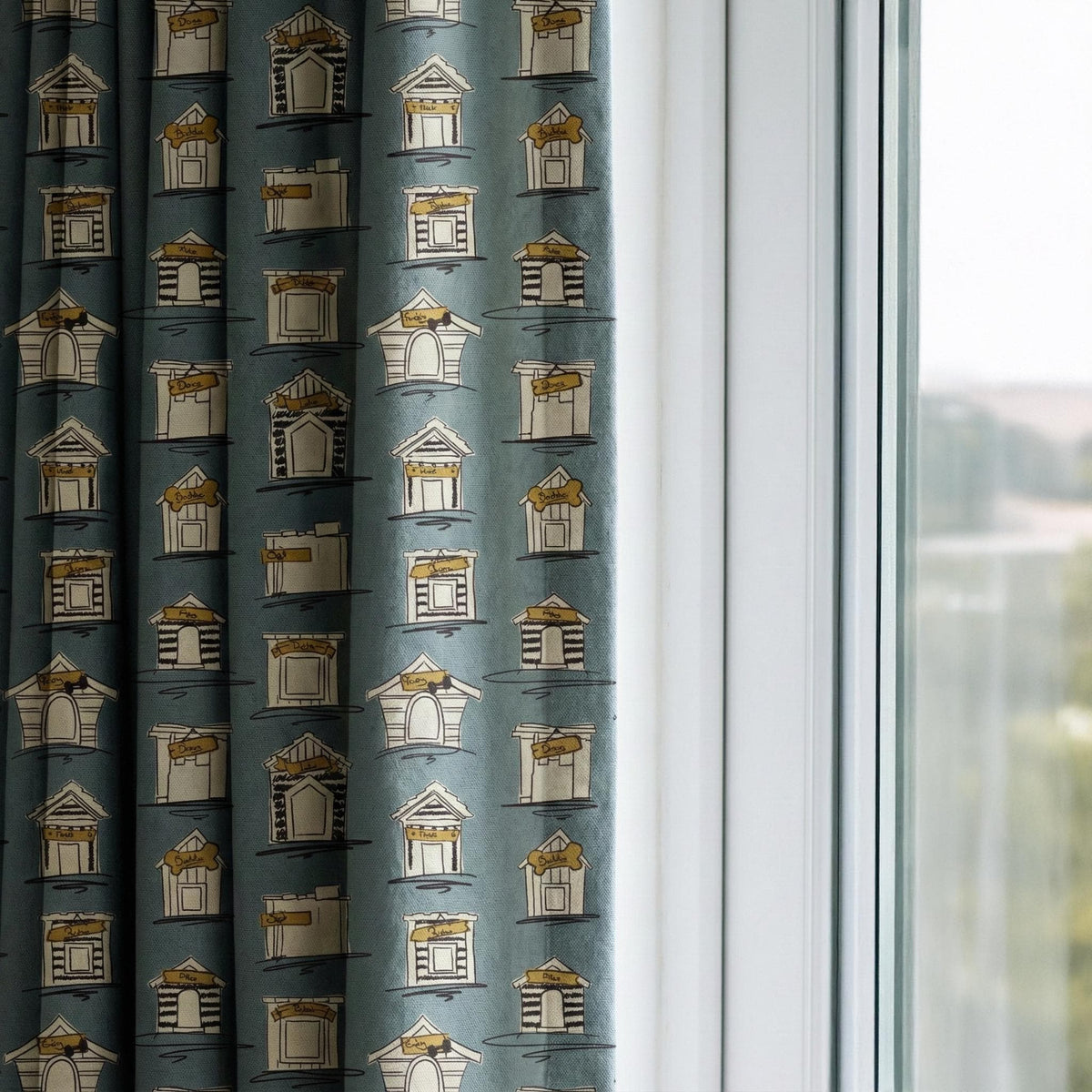 Dusty Blue House-Print Curtains: Organic Cotton, Light Filtering or Blackout — image 5