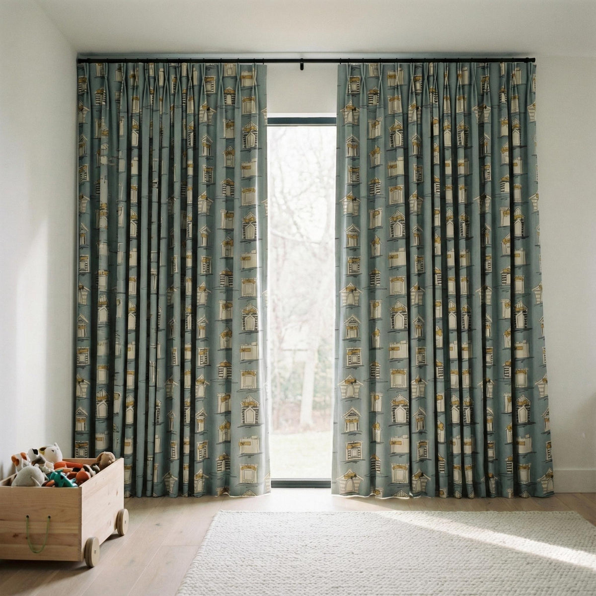 Dusty Blue House-Print Curtains: Organic Cotton, Light Filtering or Blackout — image 7