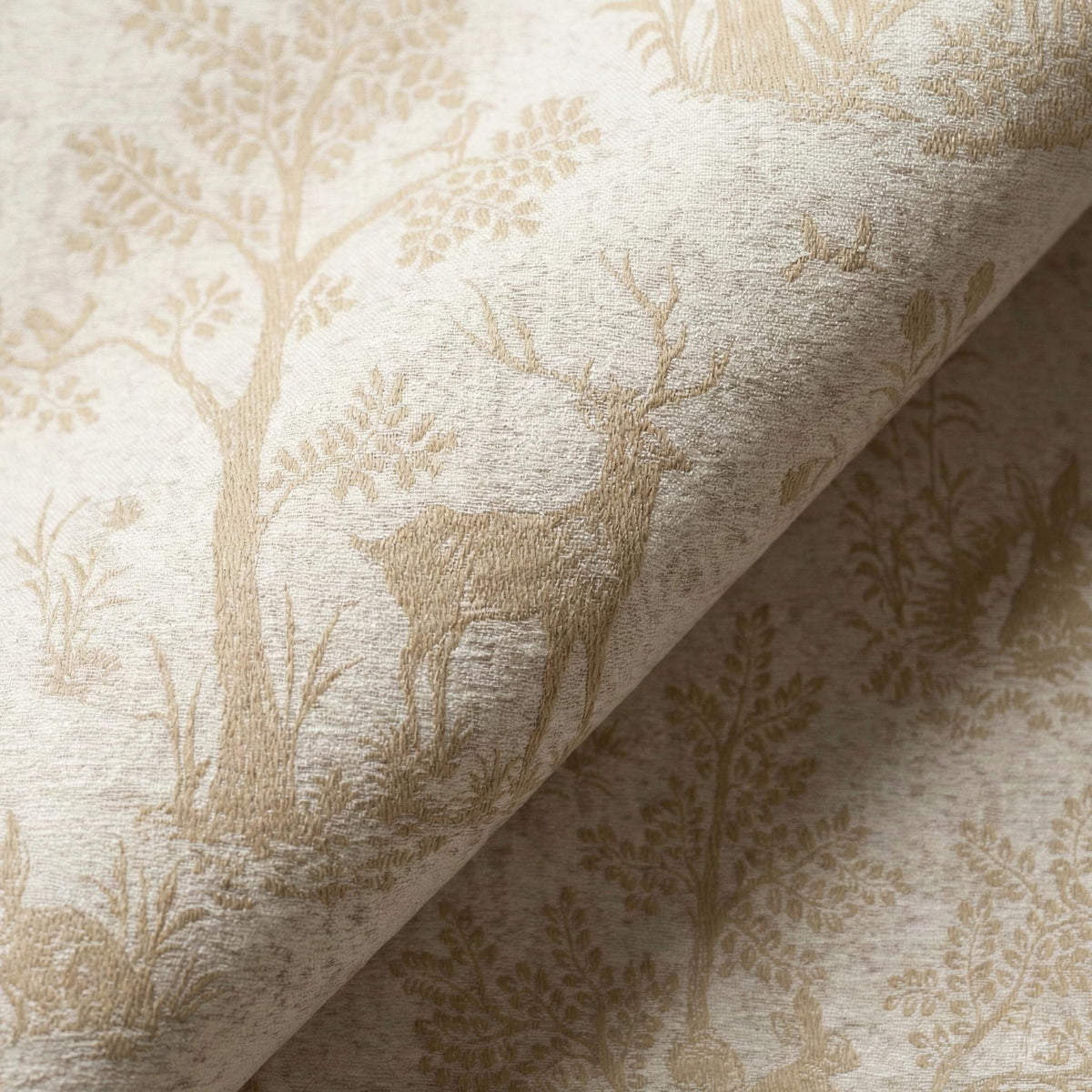 Beige Silk-Linen Jacquard Curtains, Woodland Deer Toile, Custom Blackout Nursery Drapes — image 3