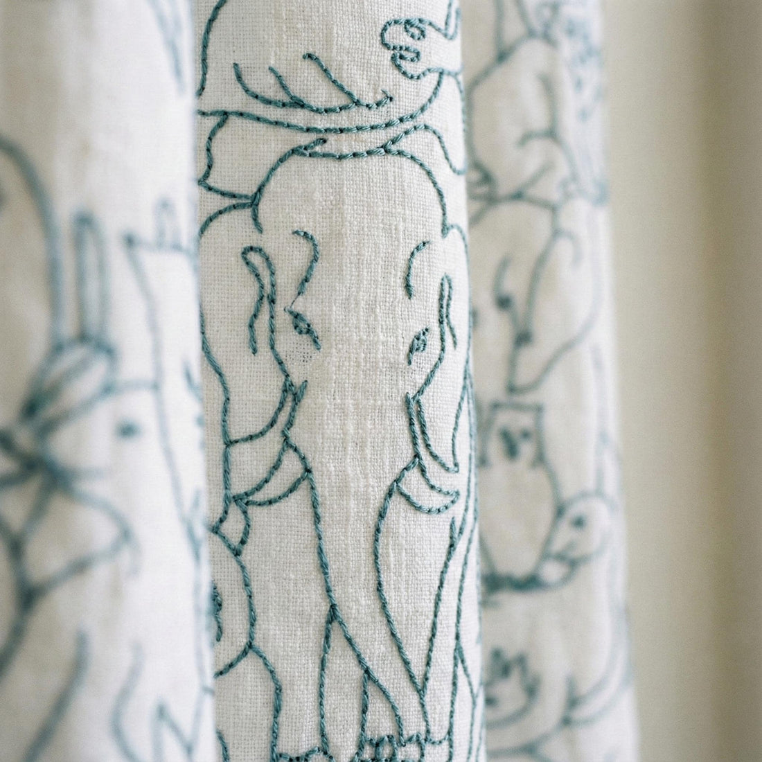 Embroidered Zoo Animal Curtains: Organic Linen Blackout Panels — image 1