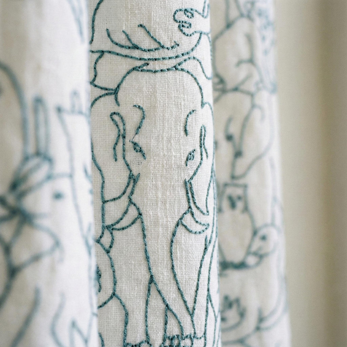 Embroidered Zoo Animal Curtains: Organic Linen Blackout Panels — image 1
