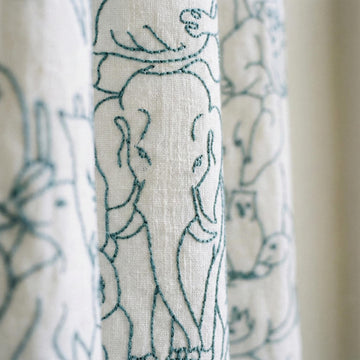 Embroidered Zoo Animal Curtains: Organic Linen Blackout Panels — image 1