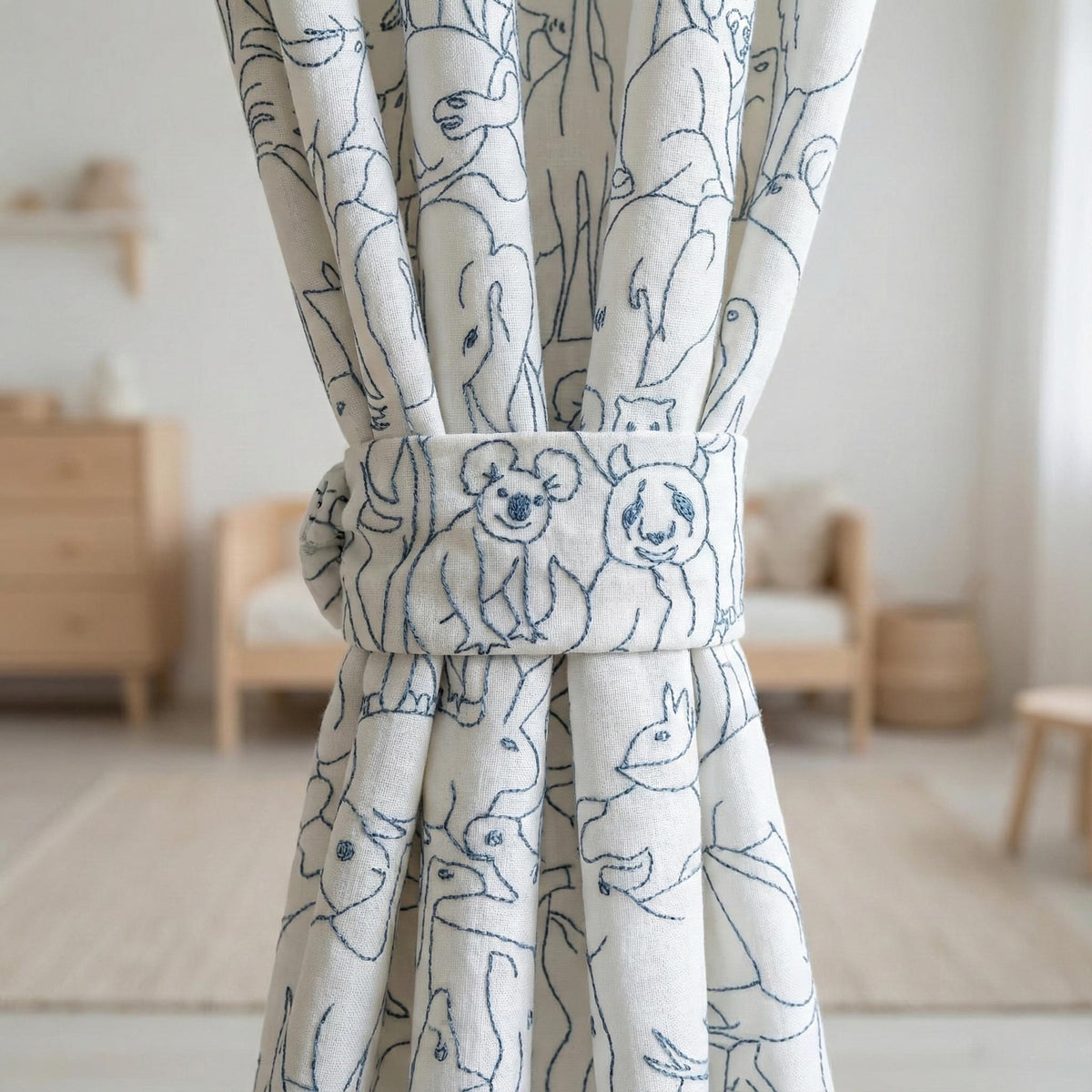 Embroidered Zoo Animal Curtains: Organic Linen Blackout Panels — image 2
