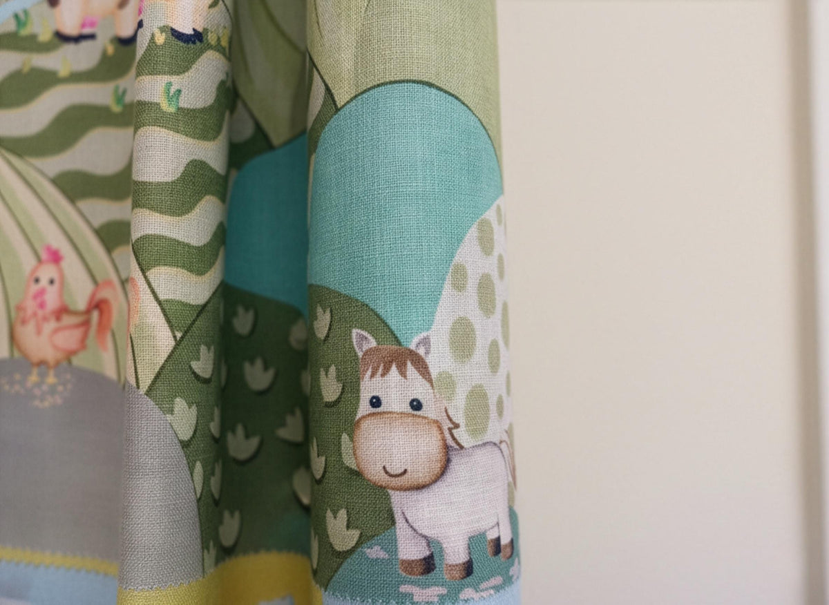 Farm Animal Curtains: Sage & Aqua Hills on Organic Linen — image 3