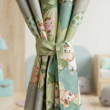 Farm Animal Curtains: Sage & Aqua Hills on Organic Linen — image 1