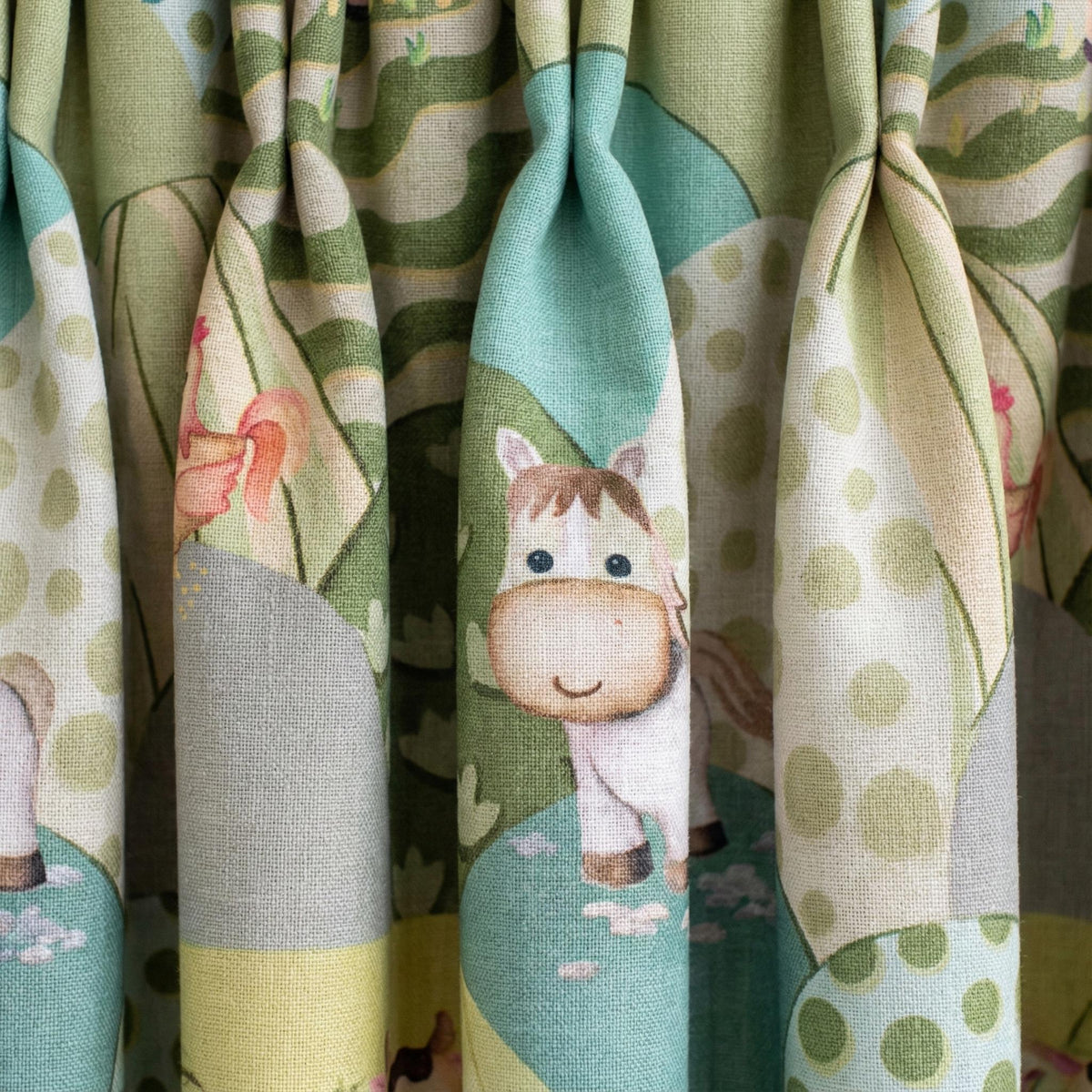 Farm Animal Curtains: Sage & Aqua Hills on Organic Linen — image 4