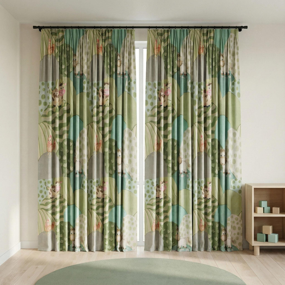 Farm Animal Curtains: Sage & Aqua Hills on Organic Linen — image 8