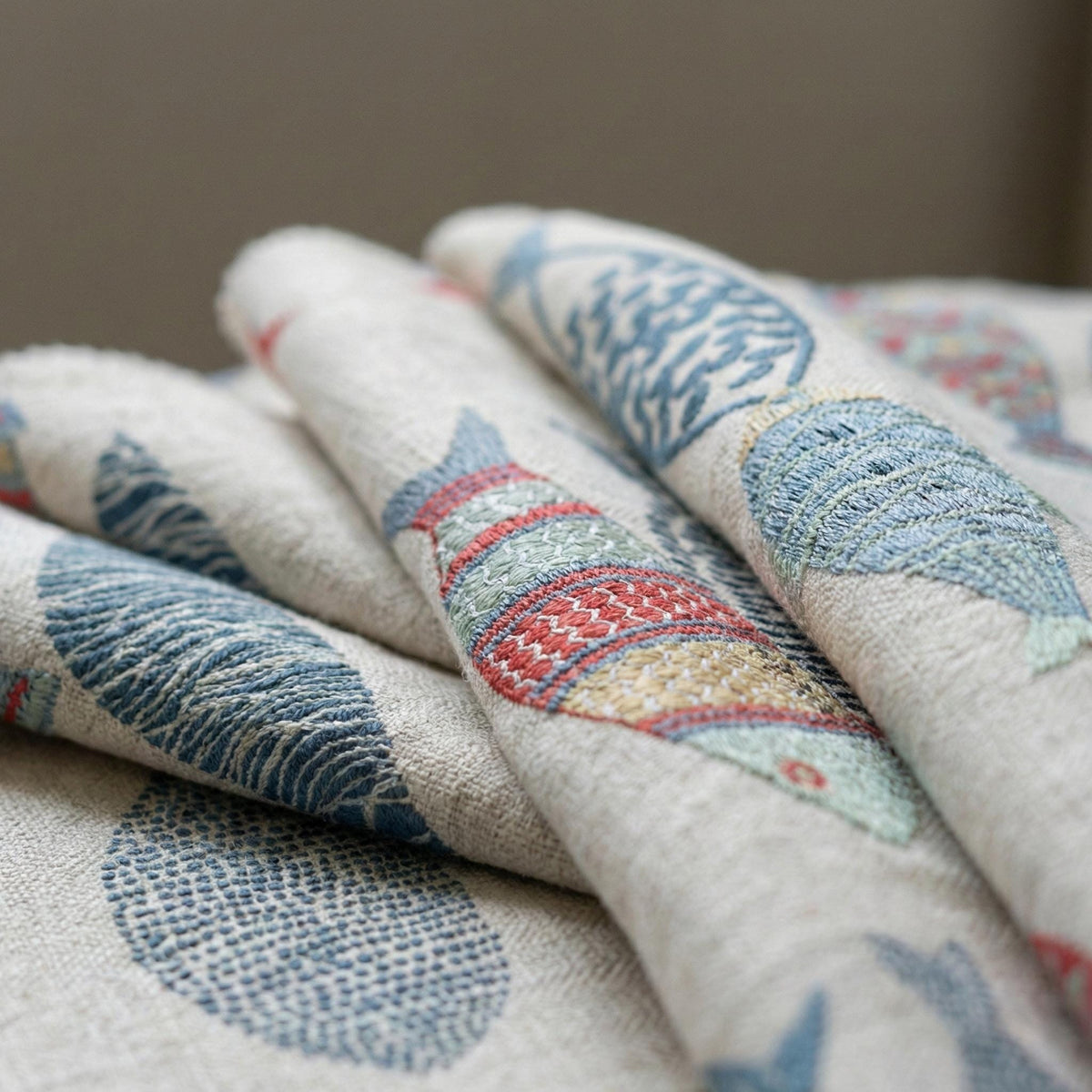 Embroidered Fish Linen Curtains, Coastal Nursery Decor, Flax Drapes — image 6
