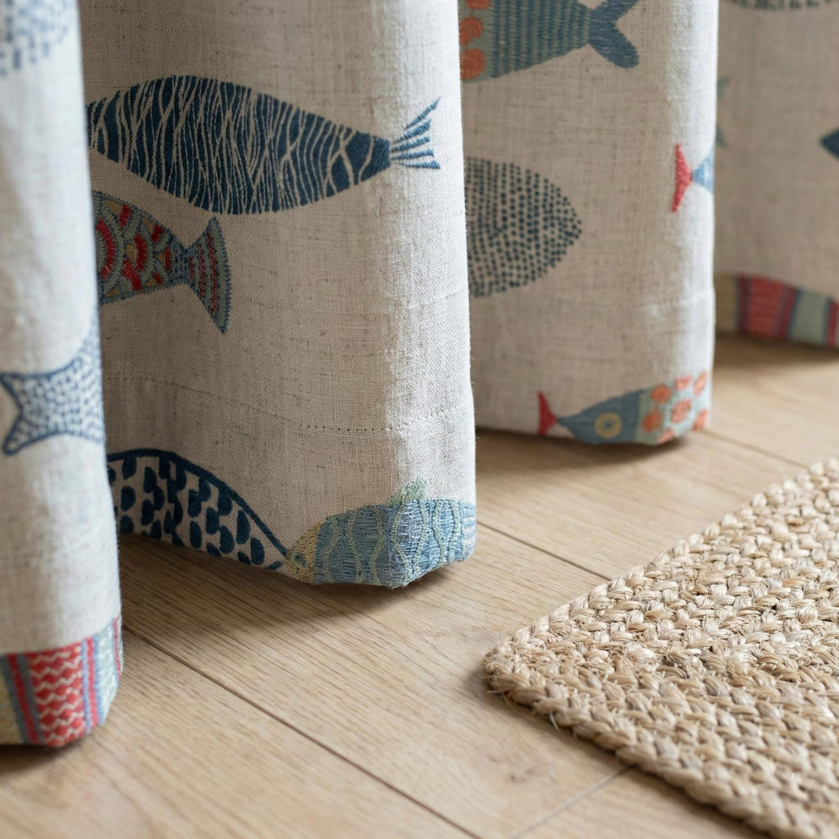 Embroidered Fish Linen Curtains, Coastal Nursery Decor, Flax Drapes — image 9