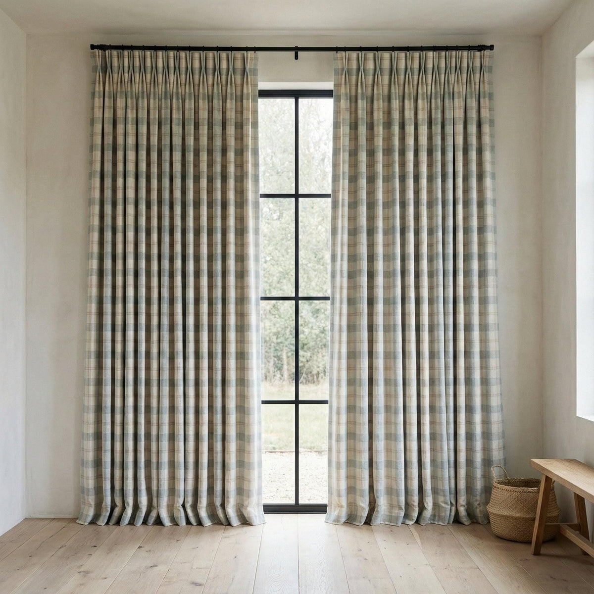 Farmhouse Check Curtains: Organic Linen Dusty Blue & Beige (Blackout or Cotton Liner) — image 9