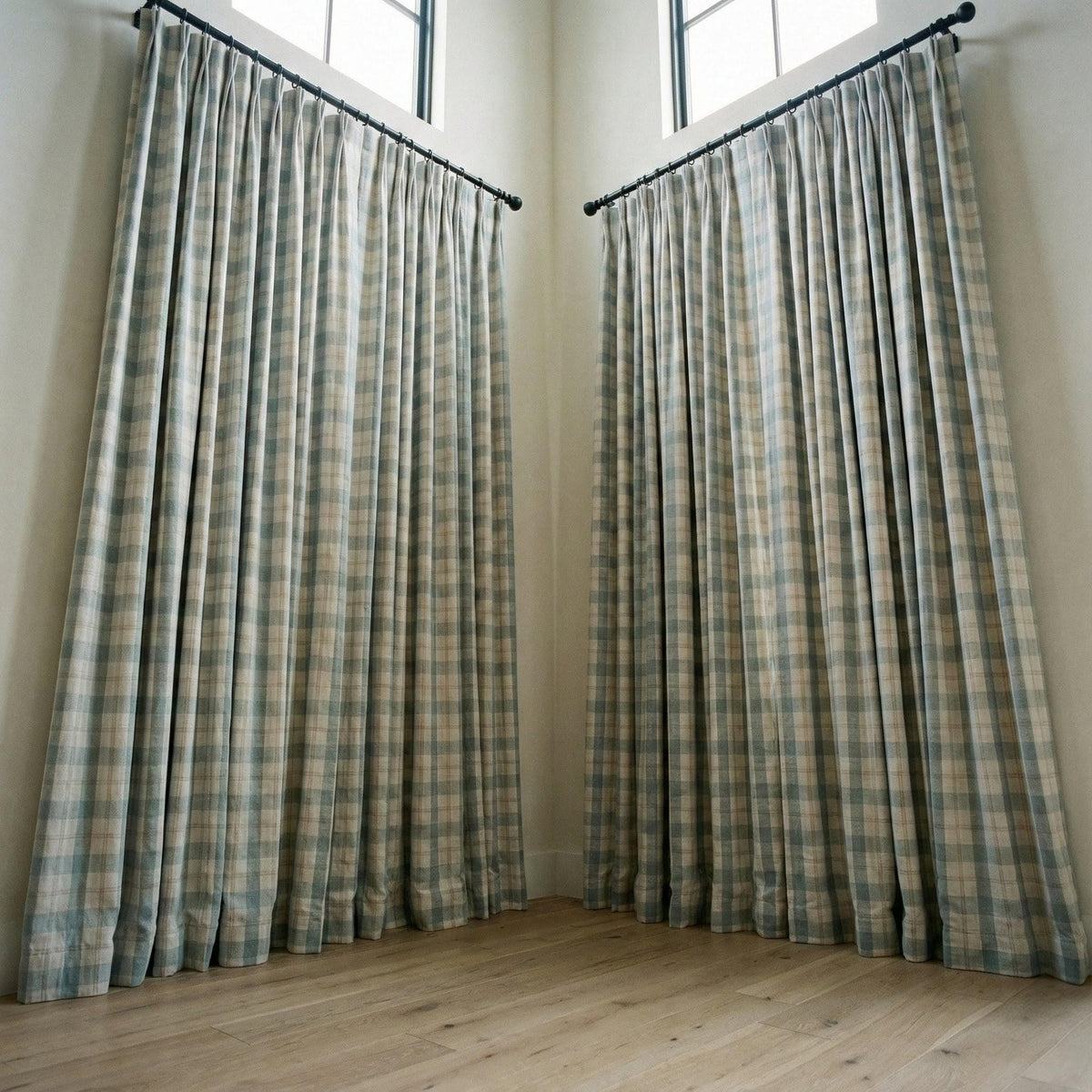 Farmhouse Check Curtains: Organic Linen Dusty Blue & Beige (Blackout or Cotton Liner) — image 7