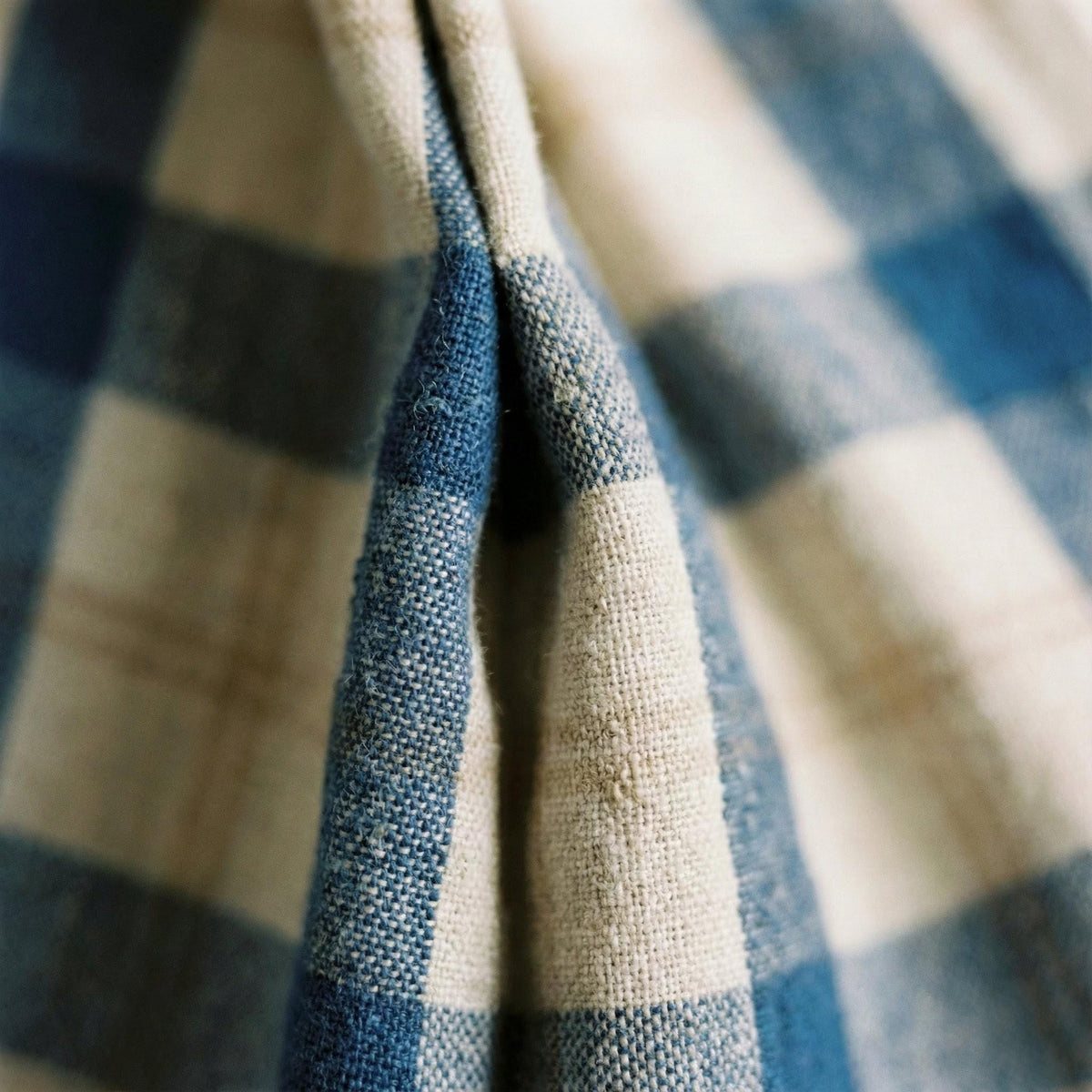 Farmhouse Linen Curtains, Navy Beige Plaid Checks (Blackout or Light Filtering) — image 9