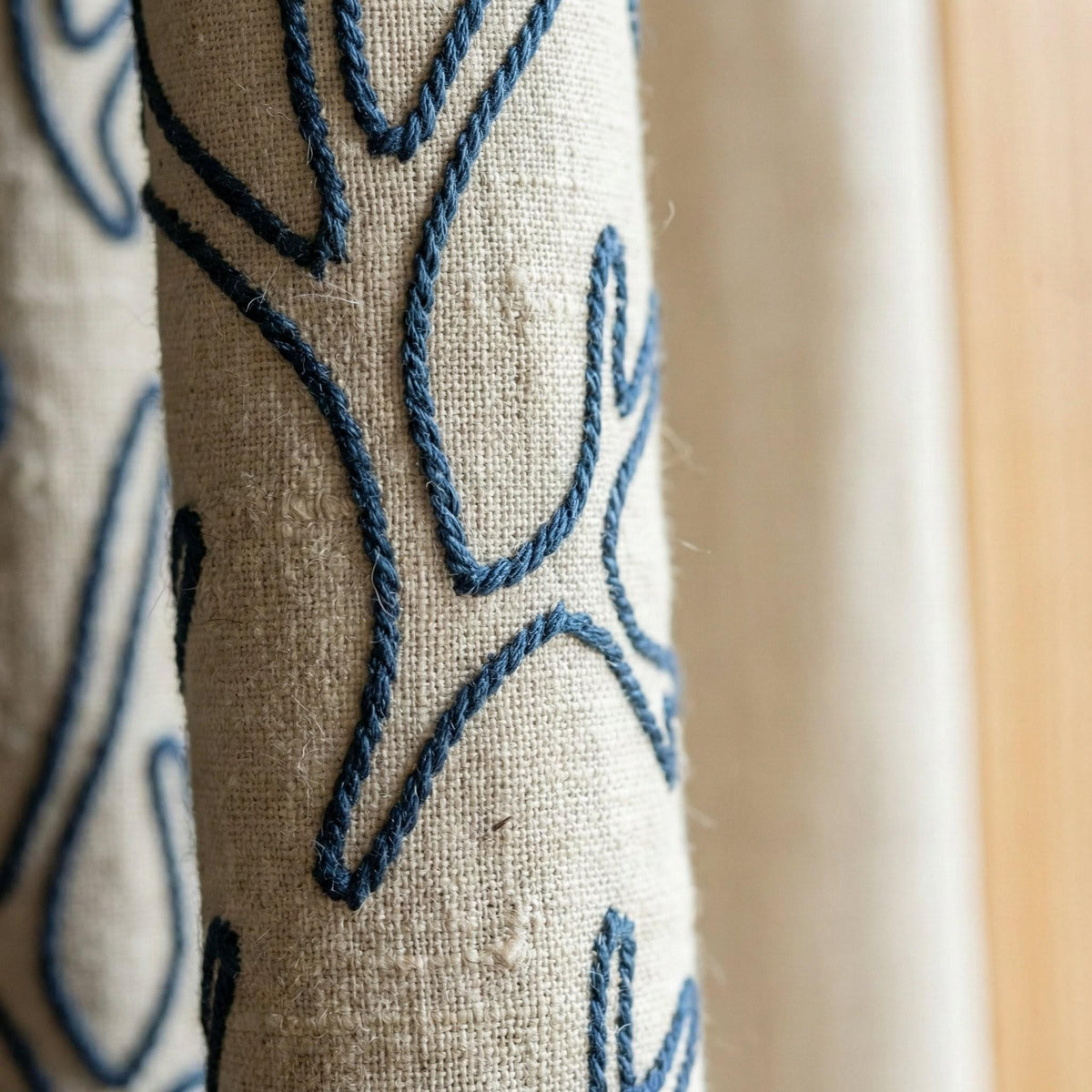 Embroidered Linen Curtains, Navy Coral Reef, Coastal Nursery Drapes — image 5