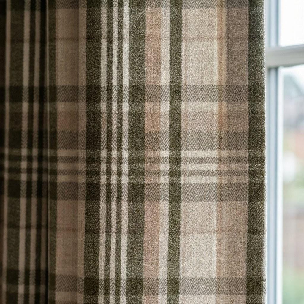 Farmhouse Linen Curtains, Plaid Beige & Olive (Blackout or Cotton Liner) — image 3
