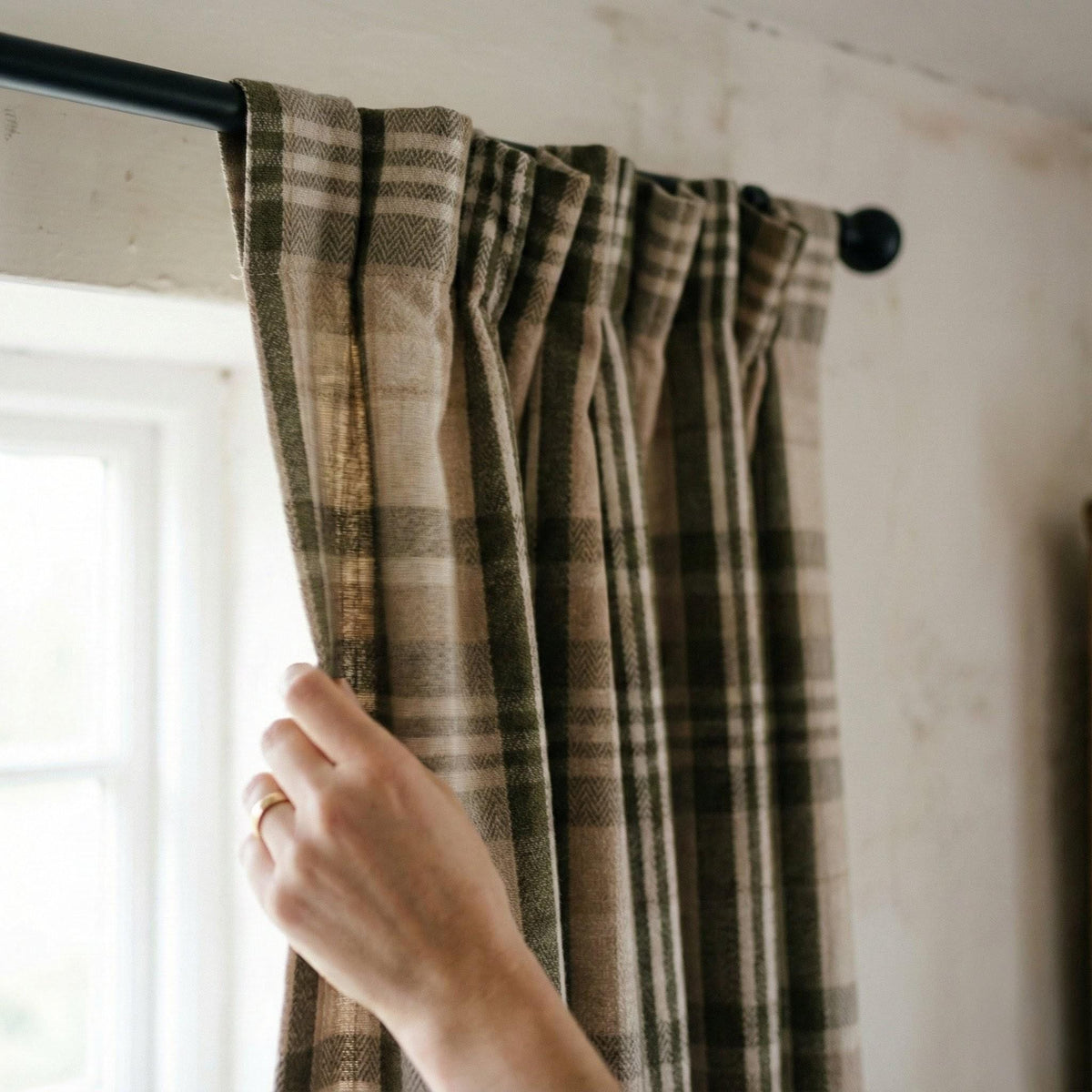 Farmhouse Linen Curtains, Plaid Beige & Olive (Blackout or Cotton Liner) — image 10
