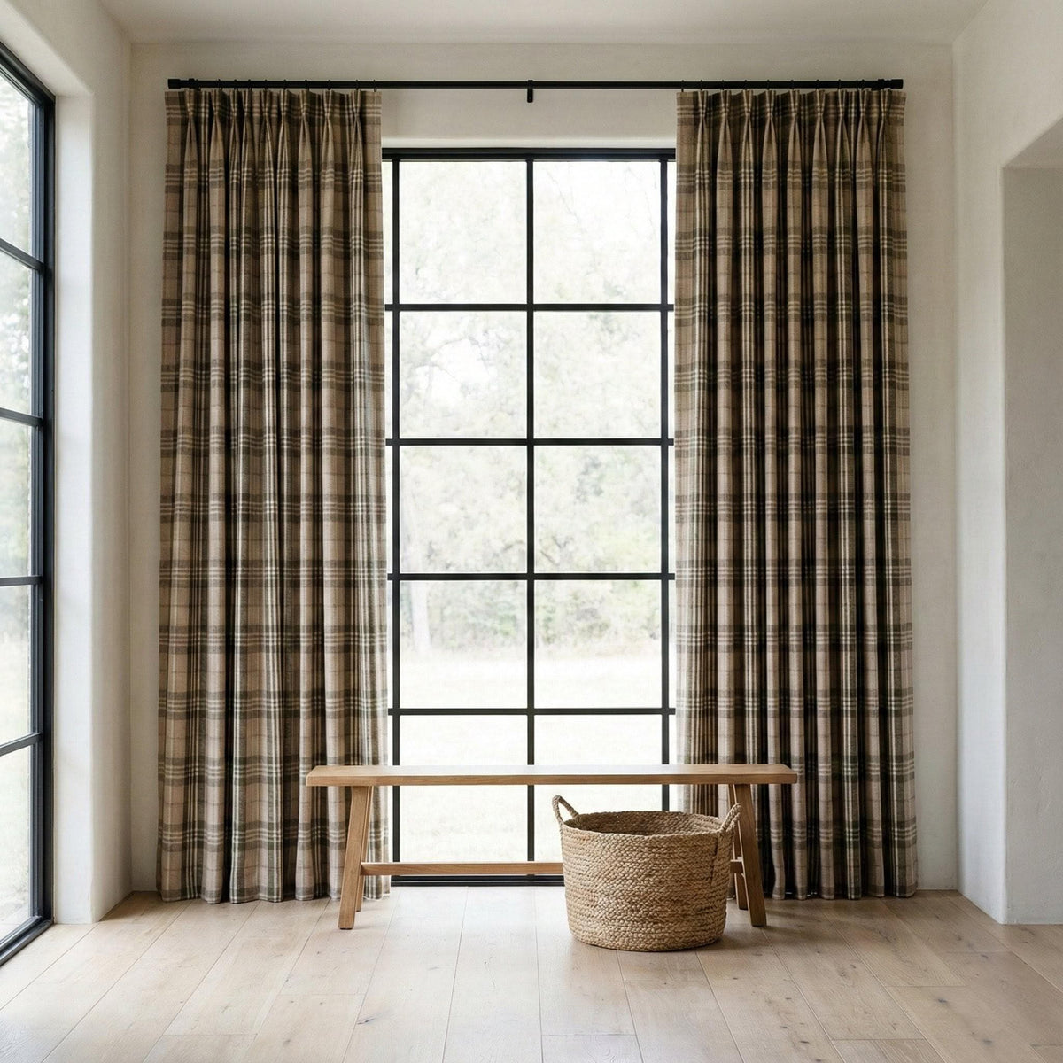 Farmhouse Linen Curtains, Plaid Beige & Olive (Blackout or Cotton Liner) — image 4