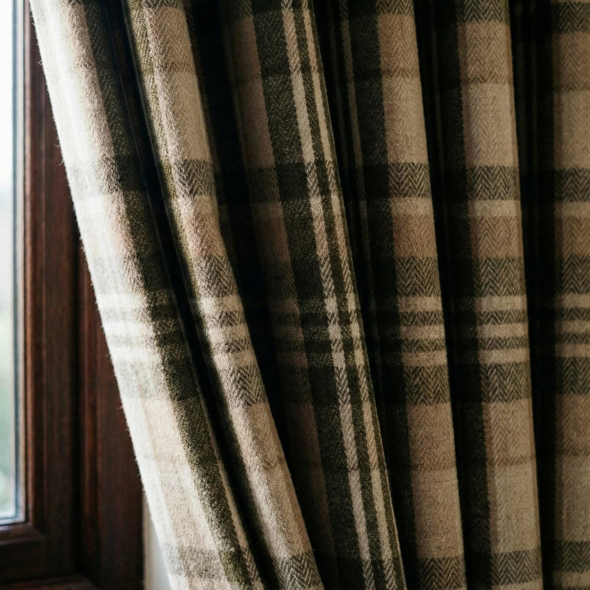 Farmhouse Linen Curtains, Plaid Beige & Olive (Blackout or Cotton Liner) — image 6