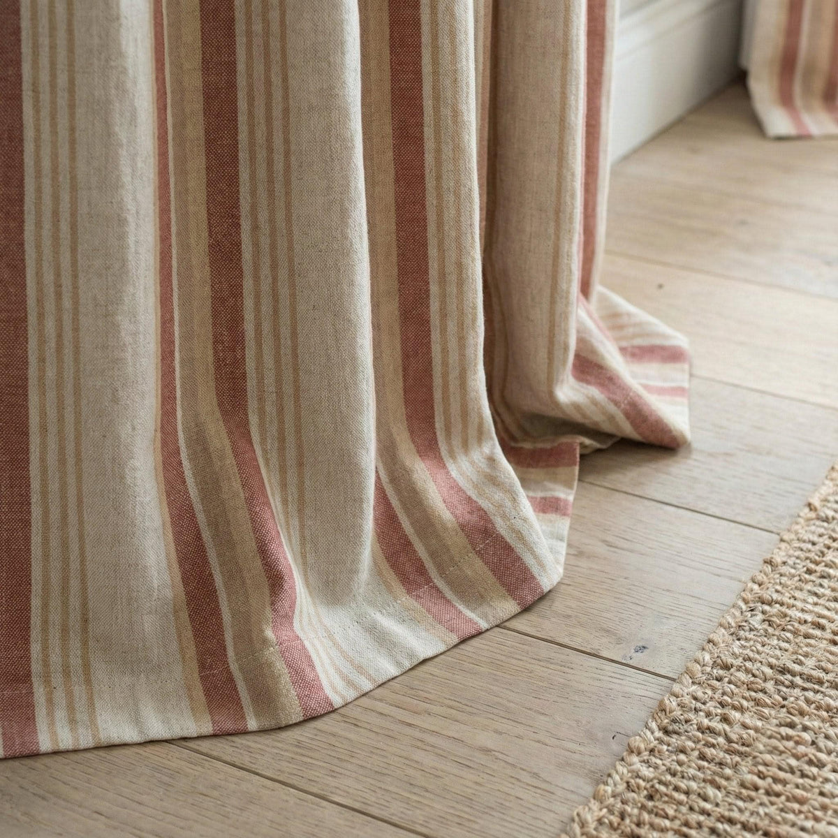 Farmhouse Linen Curtains, Rust & Sand Stripes (Hooks, Tabs, Rod Pocket, Grommet) — image 1