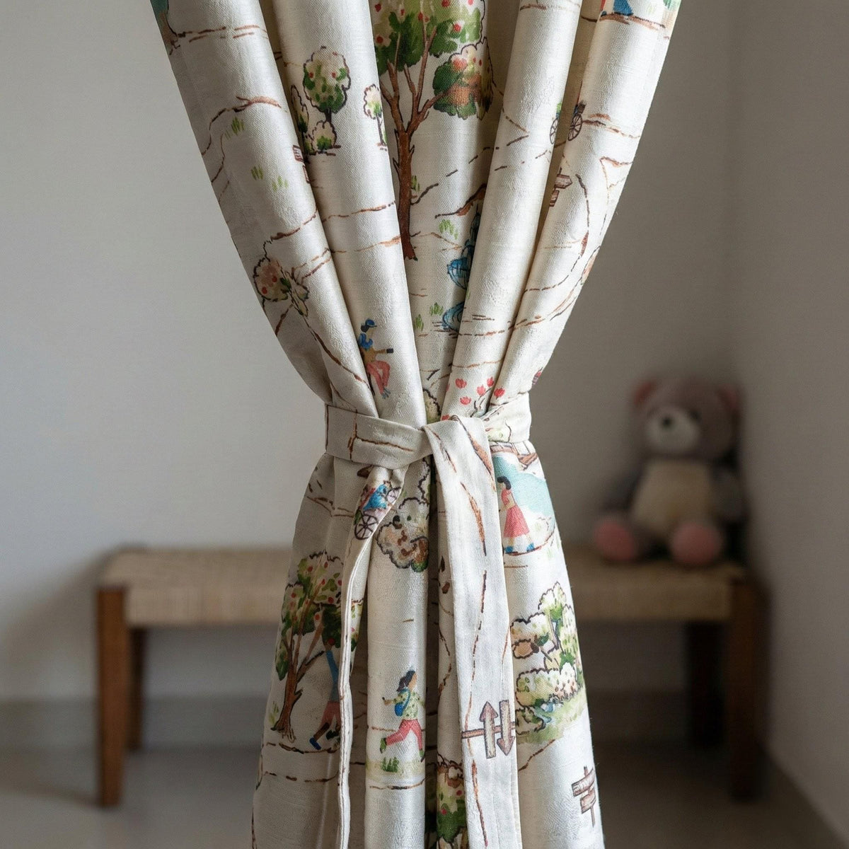 Storybook Park Silk Linen Nursery Curtains, Watercolor Map Drapes — image 2