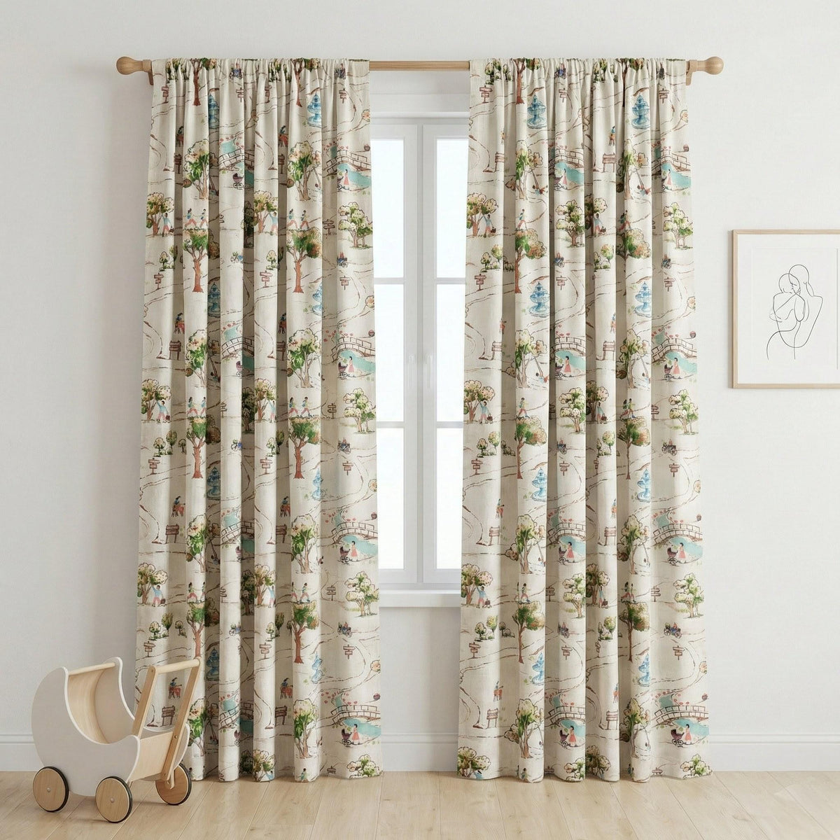 Storybook Park Silk Linen Nursery Curtains, Watercolor Map Drapes — image 6