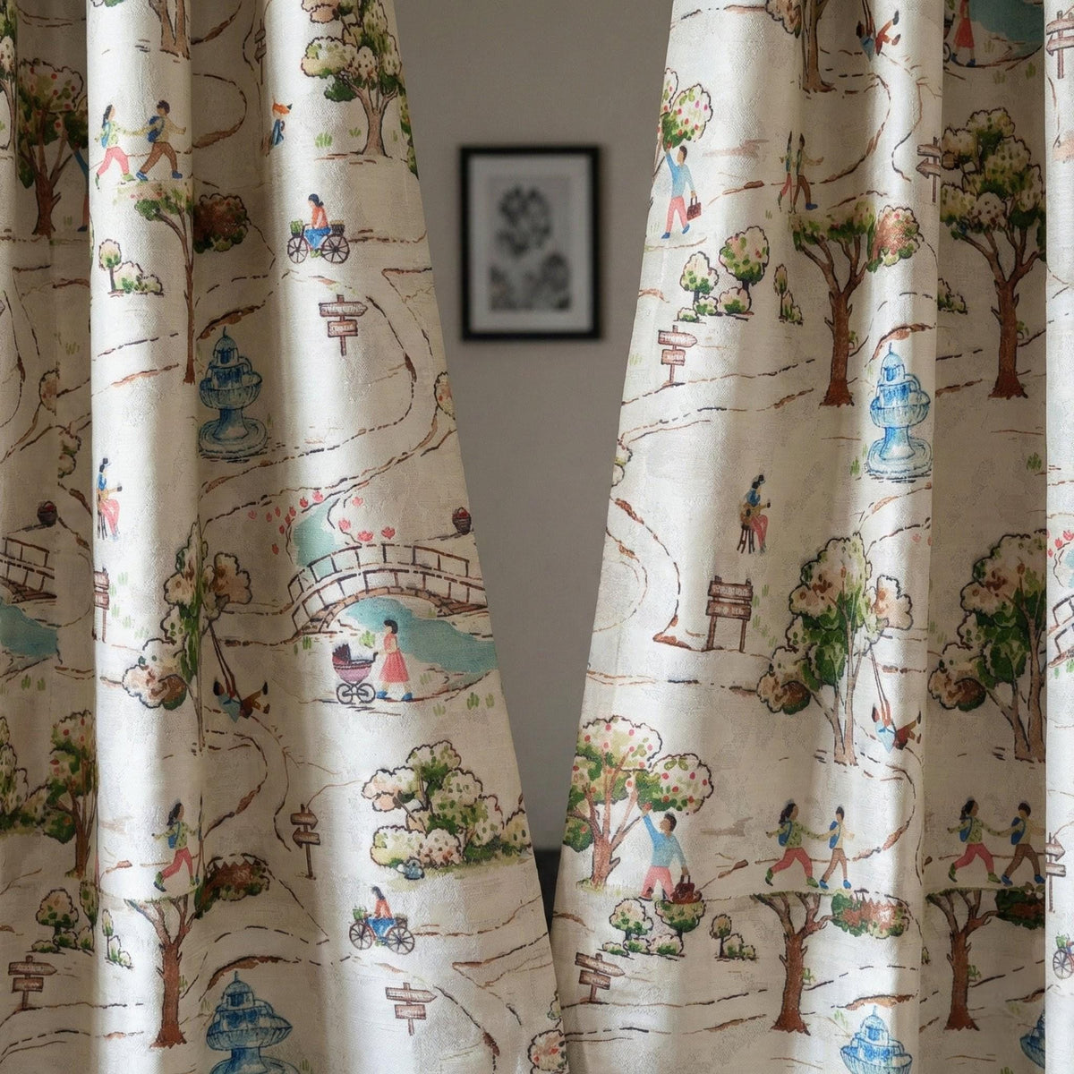 Storybook Park Silk Linen Nursery Curtains, Watercolor Map Drapes — image 5