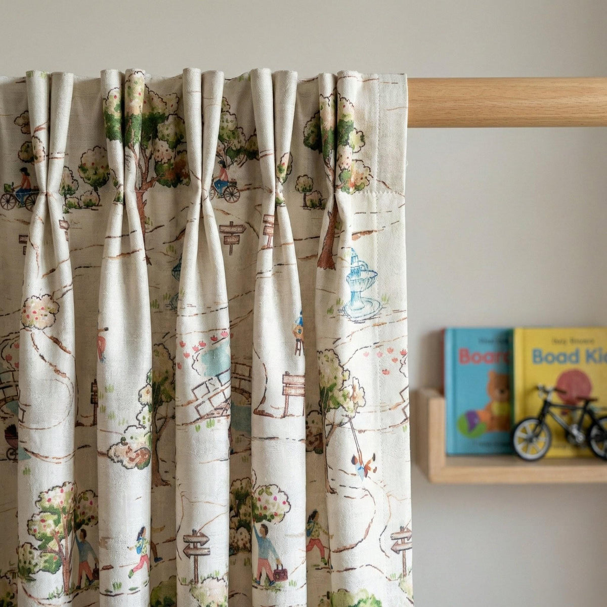 Storybook Park Silk Linen Nursery Curtains, Watercolor Map Drapes — image 9