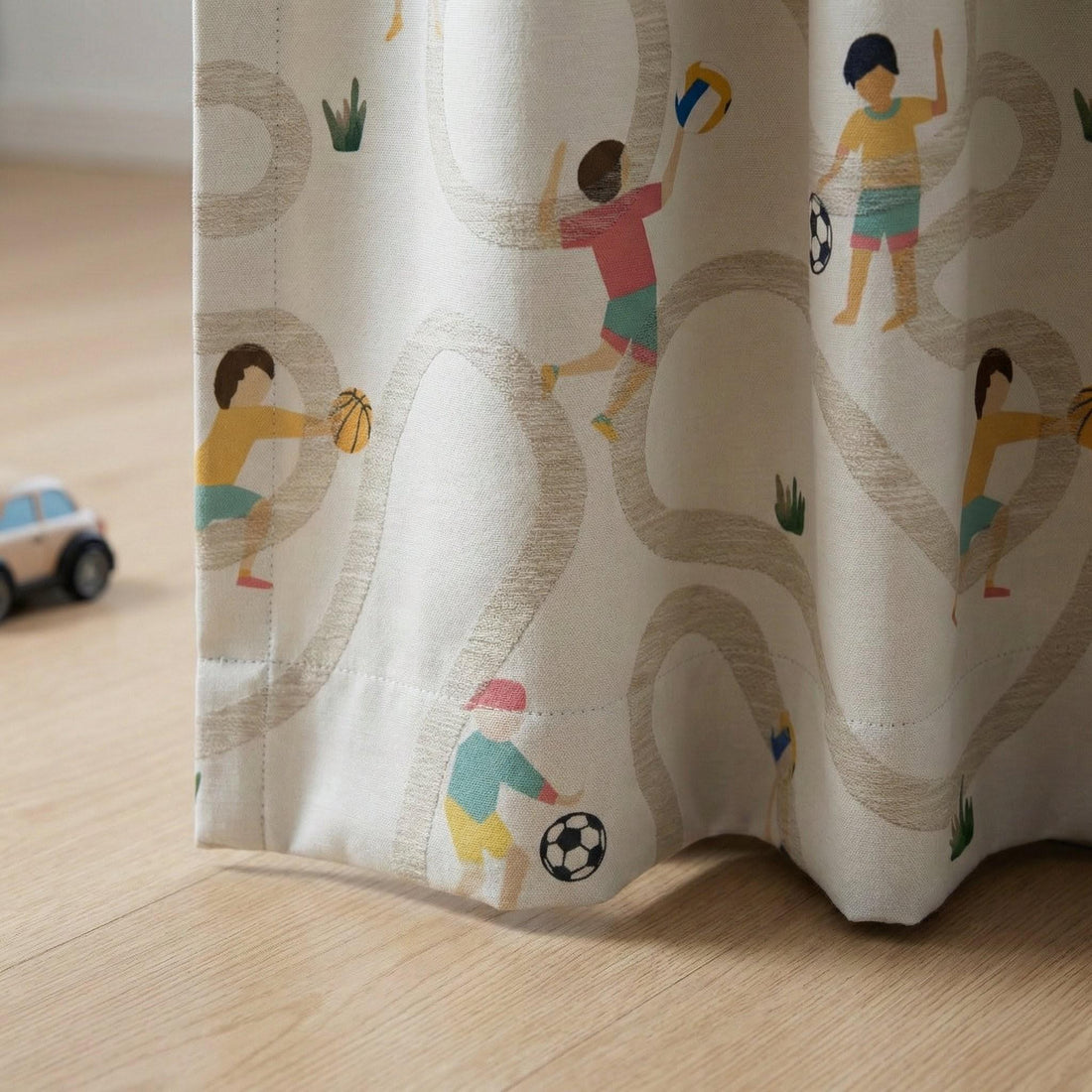 Kids Sports Linen Curtains, Ivory Jacquard Playroom Drapes — image 1