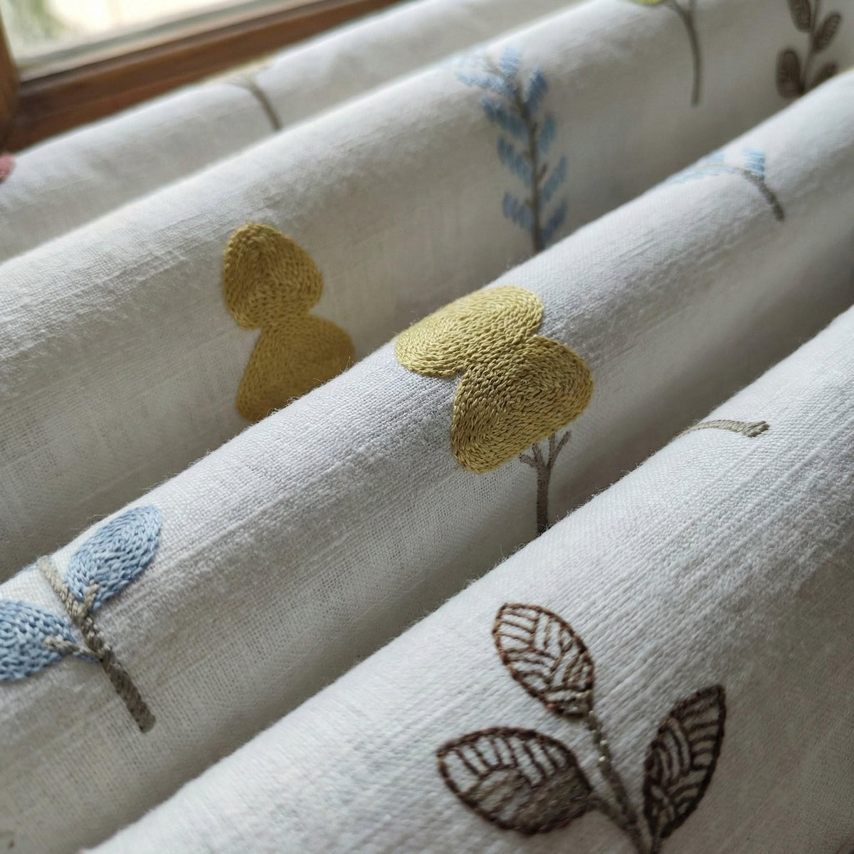 Linen Nursery Curtains, White Embroidered Woodland Tree Drapes — image 5