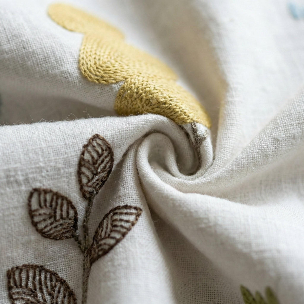 Linen Nursery Curtains, White Embroidered Woodland Tree Drapes — image 8