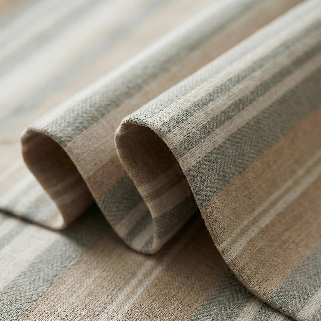 Farmhouse Stripe Curtains: Organic Linen Panels (Beige & Sage, Blackout) — image 1