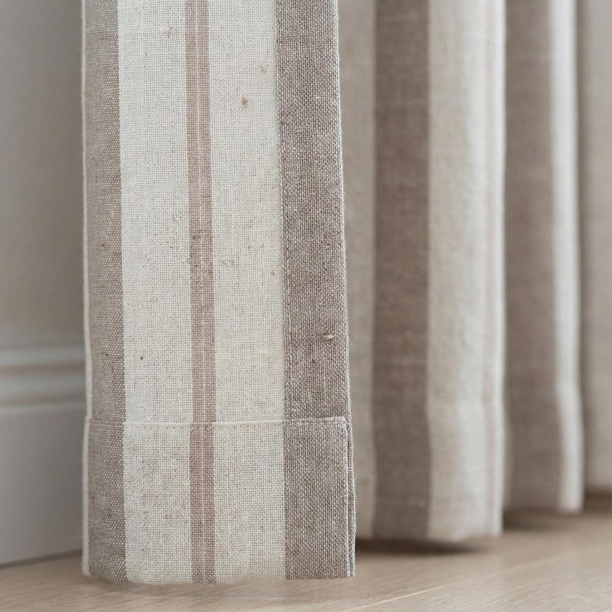 Farmhouse Stripe Curtains: Organic Linen, Custom Size - Blackout or Cotton Liner — image 1