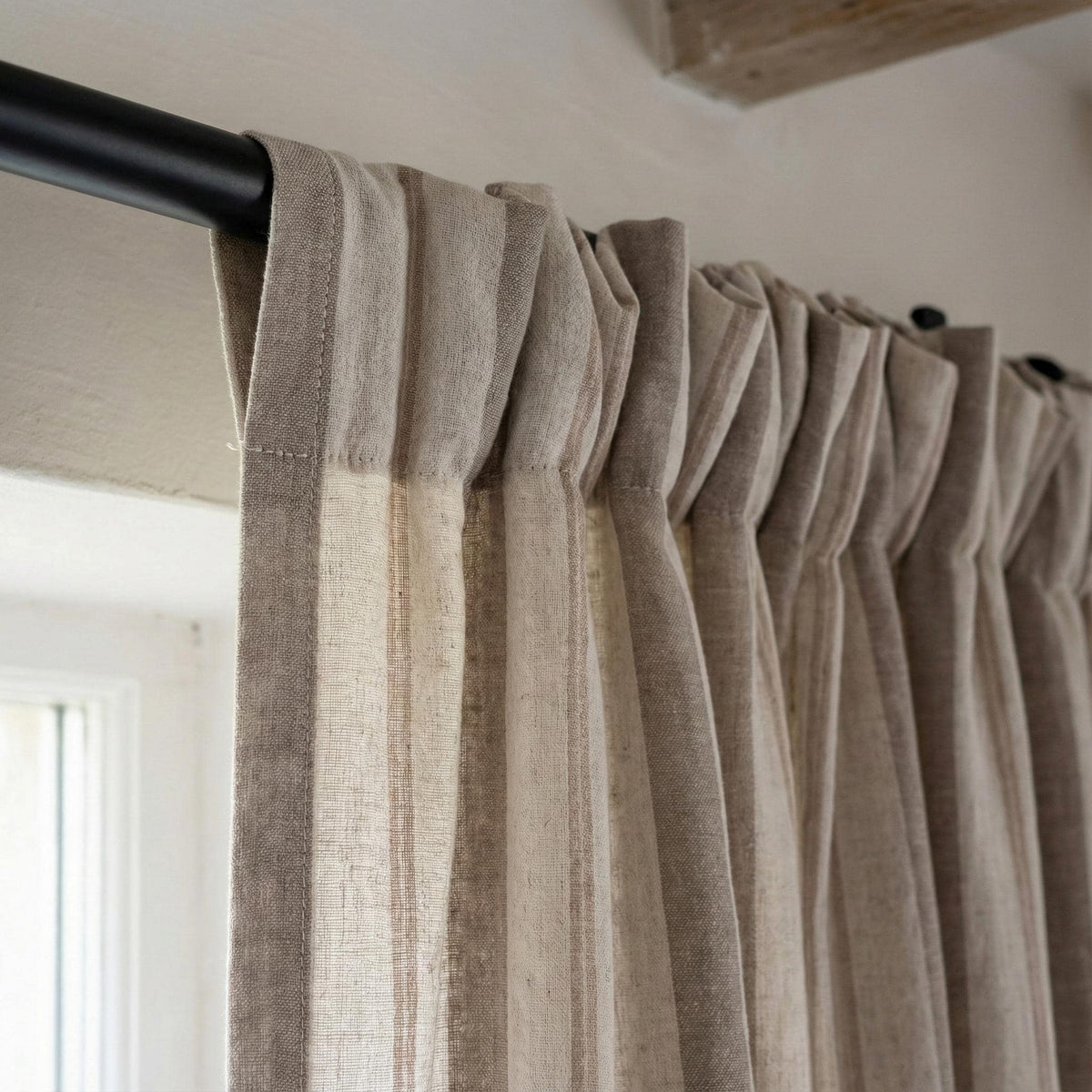 Farmhouse Stripe Curtains: Organic Linen, Custom Size - Blackout or Cotton Liner — image 3