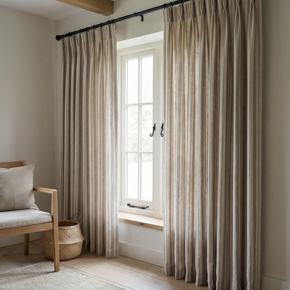Farmhouse Stripe Curtains: Organic Linen, Custom Size - Blackout or Cotton Liner — image 7