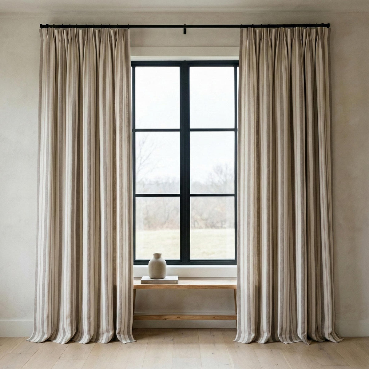 Farmhouse Stripe Curtains: Organic Linen, Custom Size - Blackout or Cotton Liner — image 9