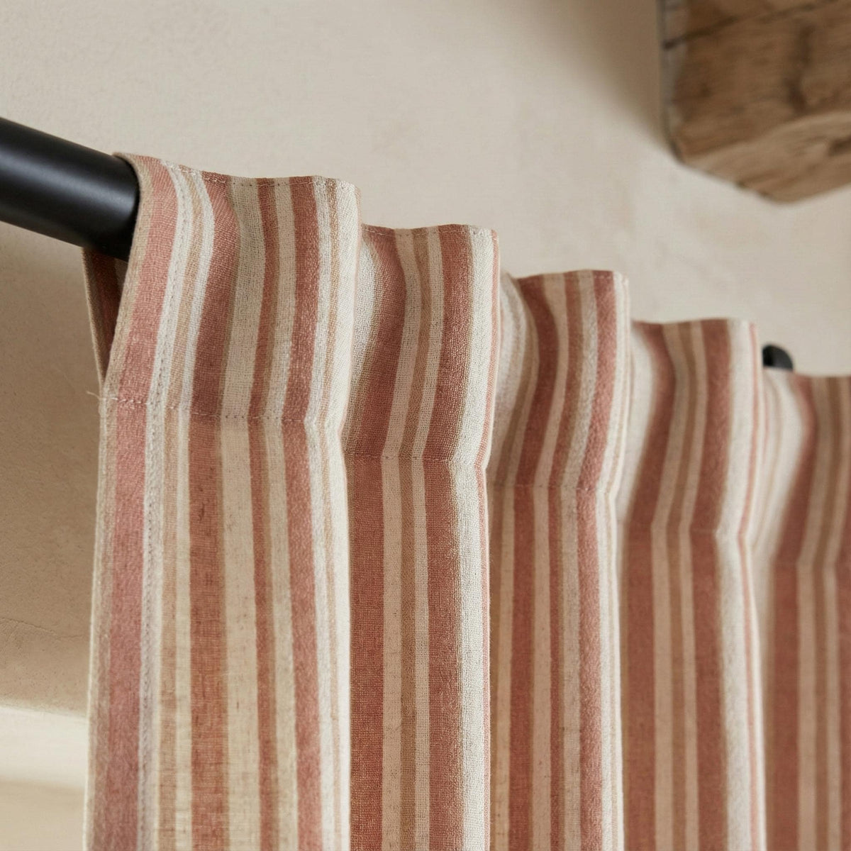 Farmhouse Stripe Linen Curtains, Oatmeal Base with Terracotta & Sand (Single or Pair) — image 1