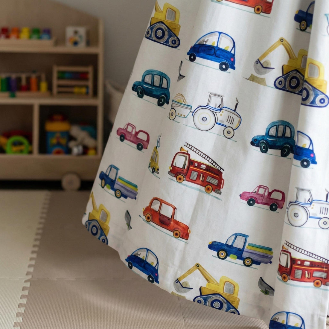 Kids Curtains: Organic Linen Blackout - Cars & Trucks Design — image 1