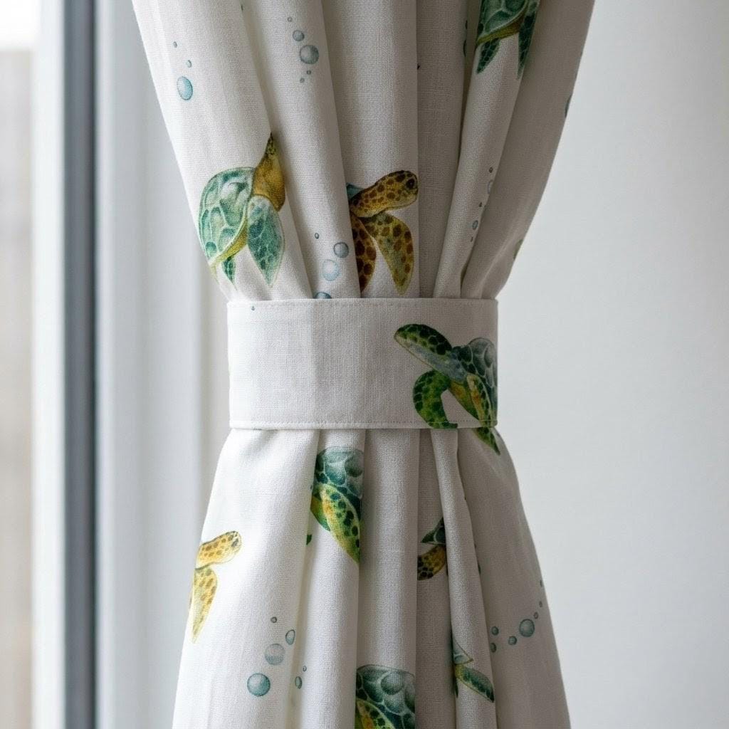 Nursery Curtains, Organic Linen Sea Turtle Print (Blackout or Light-Filtering) — image 5