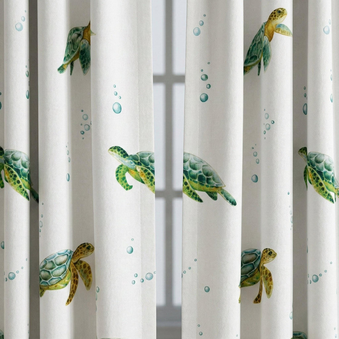 Nursery Curtains, Organic Linen Sea Turtle Print (Blackout or Light-Filtering) — image 1