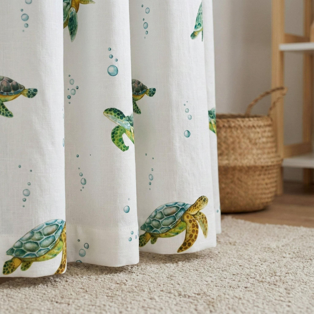 Nursery Curtains, Organic Linen Sea Turtle Print (Blackout or Light-Filtering) — image 1