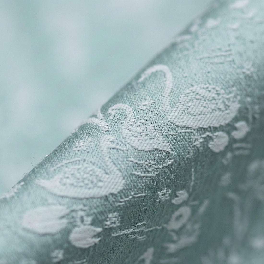 Swan Nursery Curtains, Seafoam Mint Linen Jacquard, Floral Kids Drapes — image 1