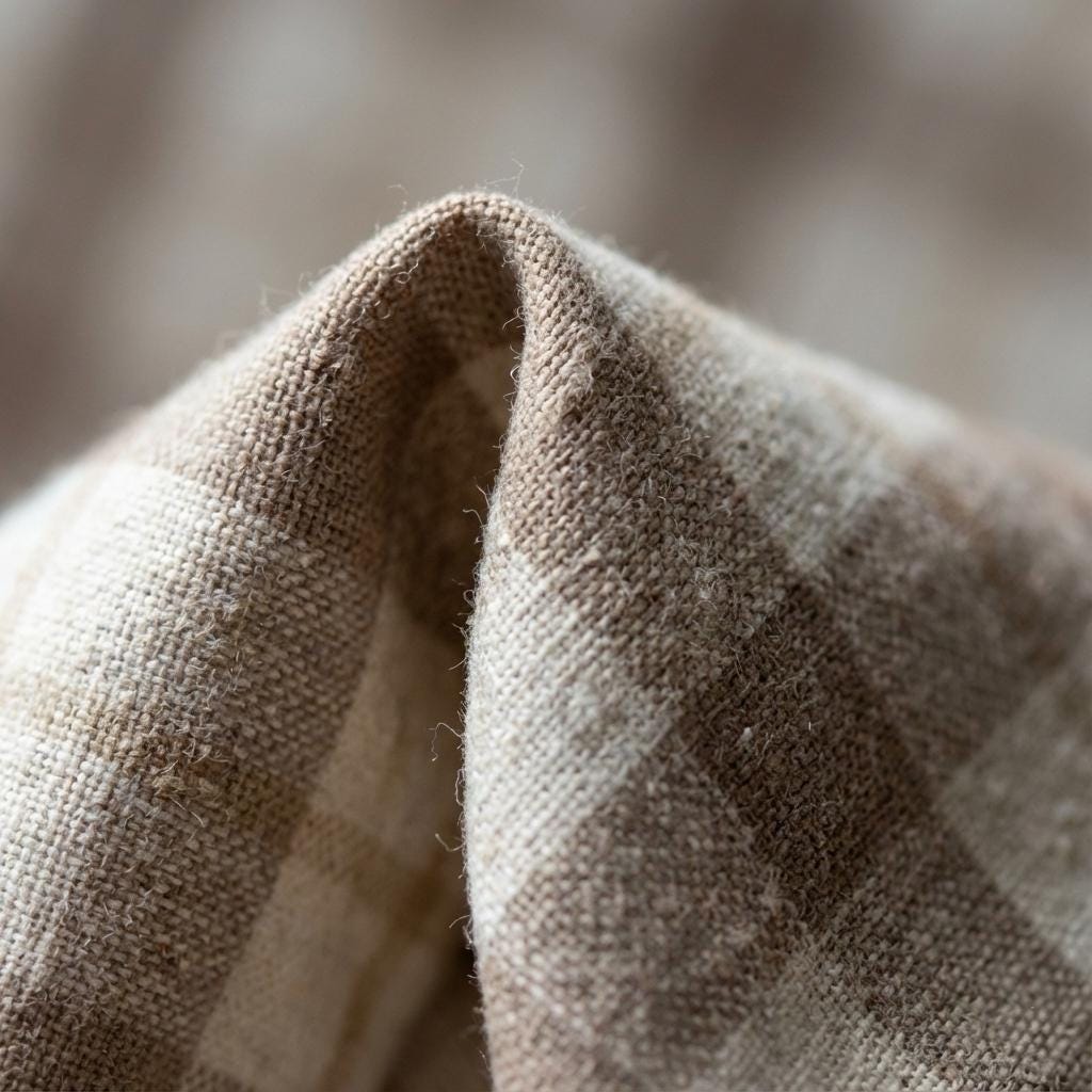 Organic Linen Curtains - Taupe Windowpane Check with Liner Options — image 7