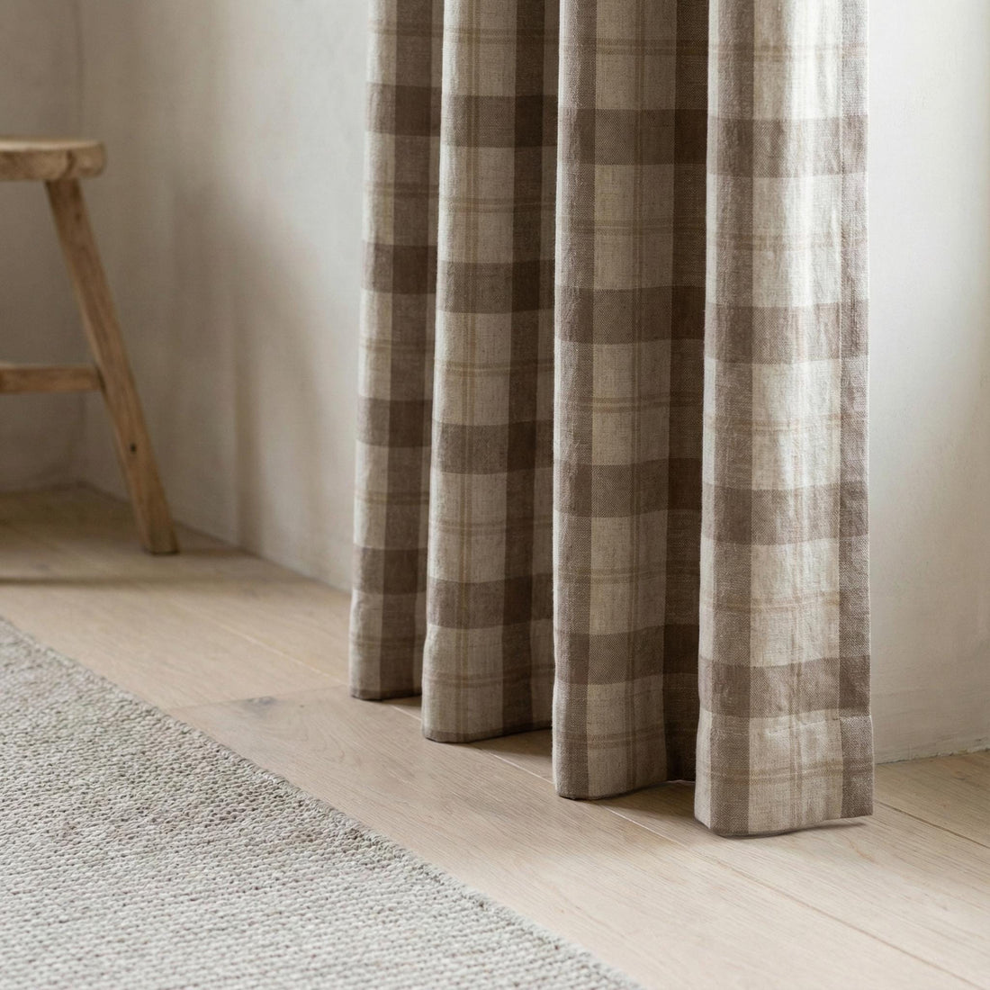 Organic Linen Curtains - Taupe Windowpane Check with Liner Options — image 1