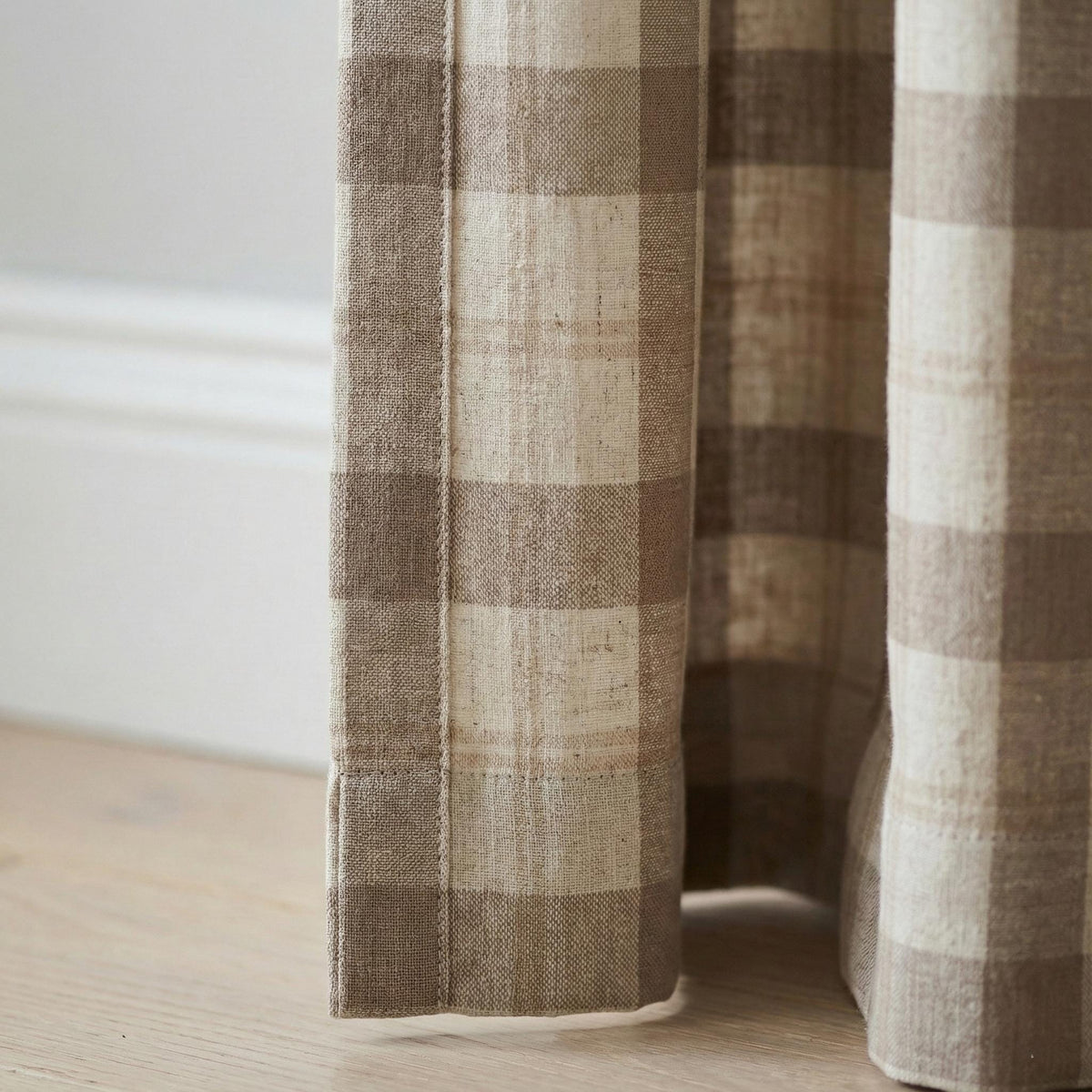 Organic Linen Curtains - Taupe Windowpane Check with Liner Options — image 8