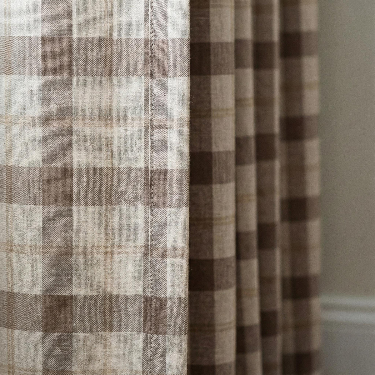 Organic Linen Curtains - Taupe Windowpane Check with Liner Options — image 1