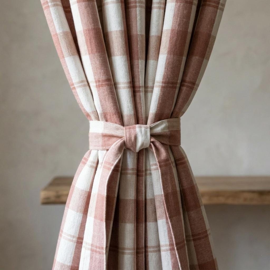 Organic Linen Curtains: Farmhouse Check Plaid in Terracotta & Taupe — image 6