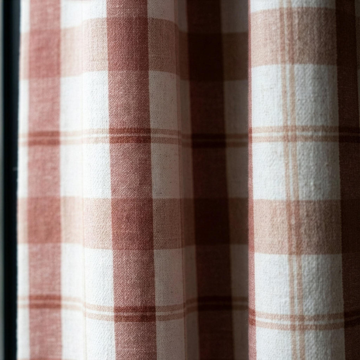 Organic Linen Curtains: Farmhouse Check Plaid in Terracotta & Taupe — image 7